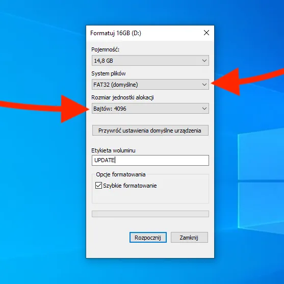 SD card formatting options